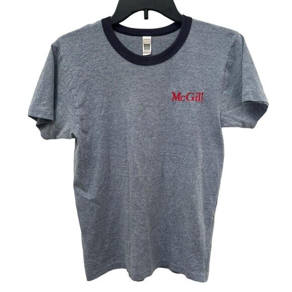 VTG American Apparel Blue McGill University Embroidered Crewneck TShirt Small S - Picture 1 of 5
